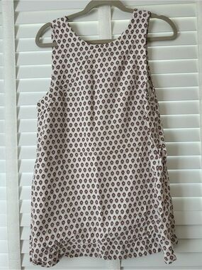 Millibon Shift Dress Linen Cotton Cream Brown Block Print Medium